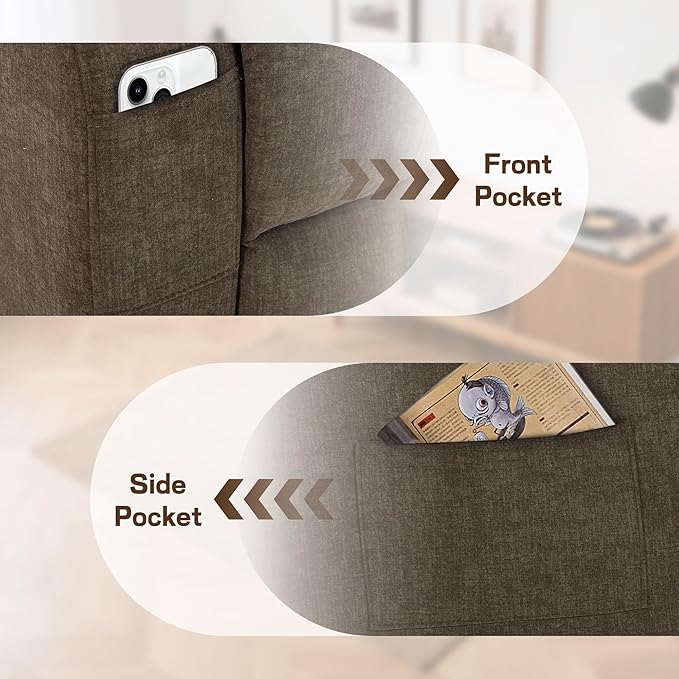 Loveseat Recliner Sofa for RV Furniture and Theater Seating Wall Hugger Loveseat Recliner Oversized Loveseats Couch with Front Porckets&ampSide Pockets Fabric Brown