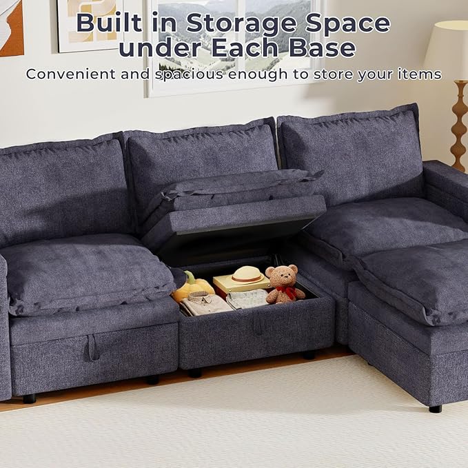 Modular Sectional Sofa 27.12 Storage Ottoman Module for Modular Sectional Sofa Living Room Coffee Table Ottoman Footrest for Convertible Sectional Couch DIY Combination Grey