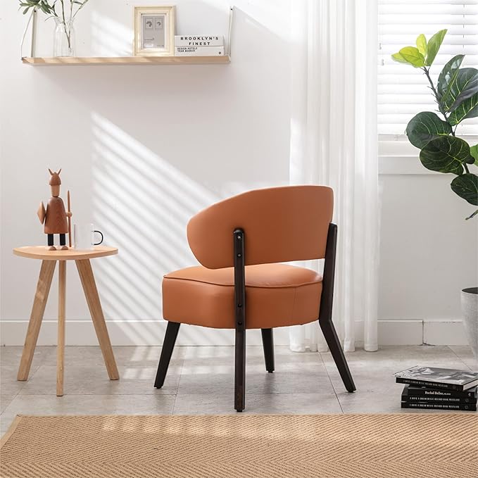 Modern PU Leather Upholstery Chair Living Room Leisure Sofa ChairArmless Reading Chair for Living Room Bedroom Waiting Room with Rivet Trimfor Bedroom Home ReceptionOrange