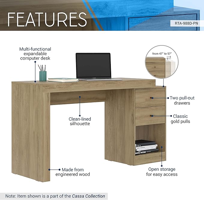 Expandable Computer Gaming Desk &amp Home Office Corner Desk - Heavy Duty Wood Craft Study Table with Storage Adjustable Work Standing Desks for BedroomLightbrown