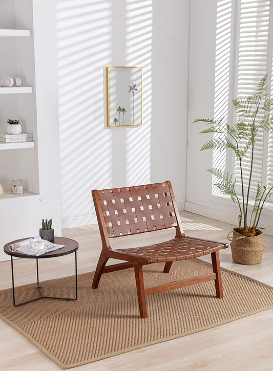 Solid Wood Frame Chair with White Faux Wool. Modern Accent Chair Lounge Chair for Living Room