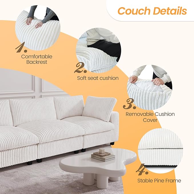 JACH 118 Sectional Couches Convertable Modular Sofa for Living Room Modern Deep Seat Couch Sofa Covers Washable Minimalist Plush Sofas for Living Room Apartment Beige