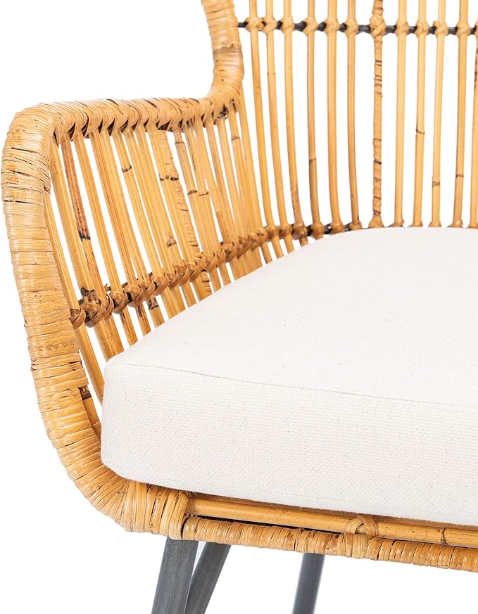 SAFAVIEH Home Collection Lenu Rattan White Cushion Accent Chair Natural/Black (ACH6510B)