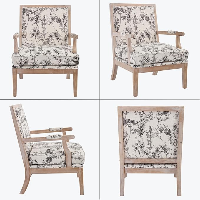 chairus Farmhouse Linen Accent Chair for Living Room Upholstered Reading Chair with Solid Wood Frame Lounge Arm Chair with High Back for Bedroom Reception Room Waiting Room Floral Pattern