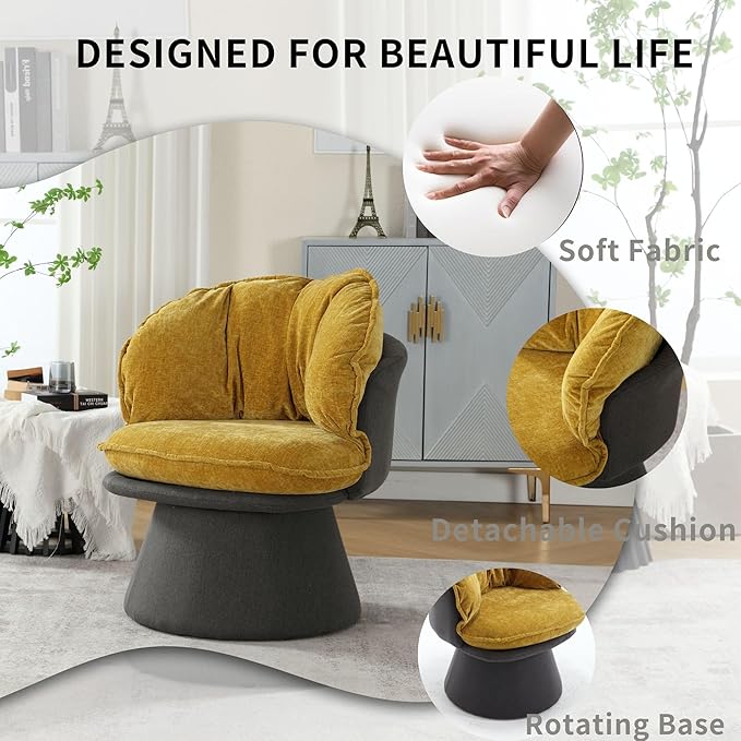 Swivel Accent ChairModern Round Armchair Reading ChairsThick Density Fabric Barrel Chairs for LivingBedroomLoungeYellow