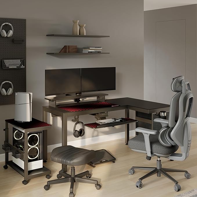EUREKA ERGONOMIC GTG L Shaped Gaming Desk with LED Glass Right Side
