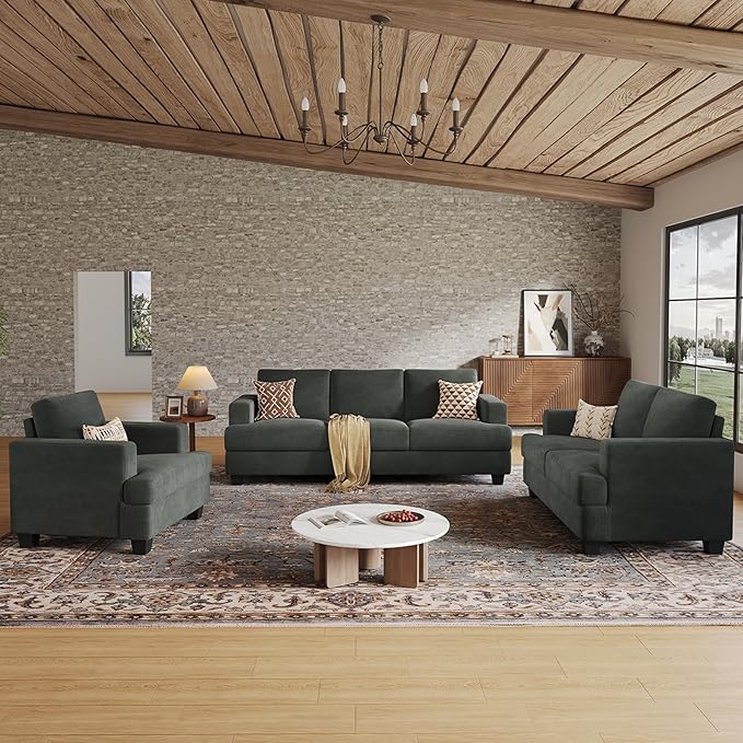 89 Inch Sofa with Extra Deep Seats Oversize 3 Seater Sofa for Living Room Modern Couch and Sofa Comfy Armrests and Seats and Backrests Easy Installation Corduroy Fabric Grey