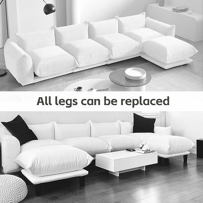 WJShome L-Shaped Sectional SofaChenille Minimalist Modular Sofas Couches3Seater+1 Ottoman Sectionals Couch with Wide Reversible Chaise for Living Room Bedroom Office Apartment