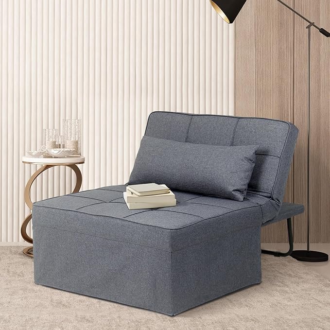 Ainfox Convertible Sofa Bed4-in-1 Multi-Functional Futon Chair Bed Folding &amp No Installation Sofa Couch with Adjustable Backrest Recliner for Living Room Small Spaces and Office(Light Grey)