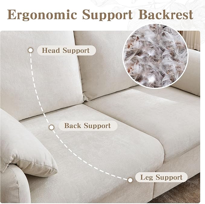 Modern Loveseat Sofa Couch for Living RoomChenille Recliner Spring Cushions Solid Wood Framewith Down Filled&ampDeep Seatfor Bedroom Apartment Office（(70.26inch Beige)