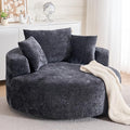 54.5 Black Oversized Swivel Barrel Chair - Chenille Comfy Modern Sofa Chair Fluffy Upholstered Round Accent Chair Cloud Lounge Armchair with 3 Pillows for Living Room Apartment