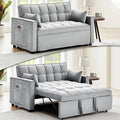 3 in 1 Convertible Sleeper Sofa Bed 55 Pull Out Couches Modern Loveseat Sleeper Sofa with Adjustable Reclining Backrest &amp Side Pockets for Living Room Velvet Fabric Grey