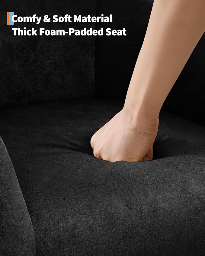 Accent Chair Velvet Barrel Chairs Comfy Round Club Armchair with Soft Cushion for Living Room Bedroom Reading Waiting Room Black