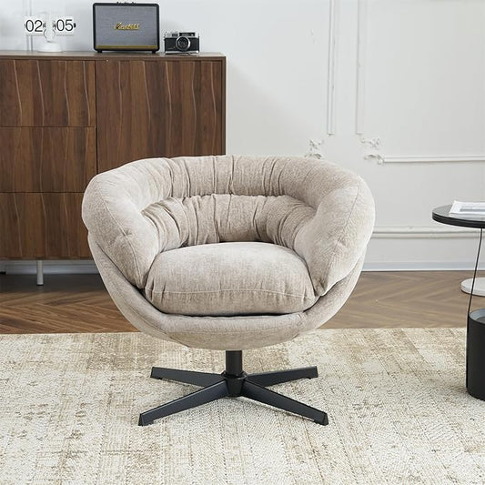 Christopher Knight Home 360° Swivel Club ChairChenille Upholstered Accent Chair with Removable Cushion Round Office Chair with Black Metal BaseBrown