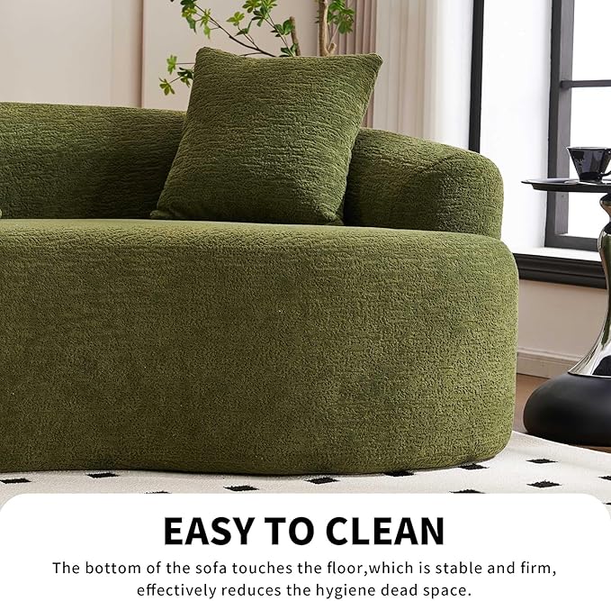 110 Green Curved Boneless Couch with Cushions Modern Cloud Sofa for Living RoomChenille Sectional Minimalist Deep Seat Luxurious No Assembly
