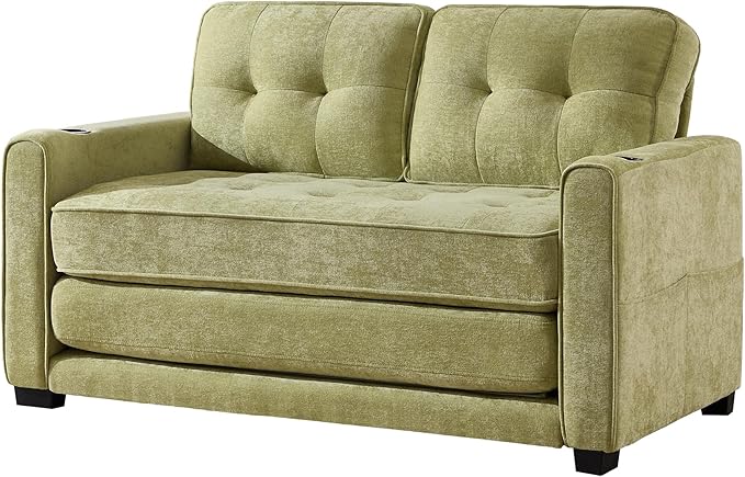 Convertible Sofa Bed Pull Out Loveseat Sleeper CouchLinen Fabric 2 in 1 Folding Couch Bed Fold Out Floor Futon Couches with Cup Holder for Living Room BedroomSmall Space Green