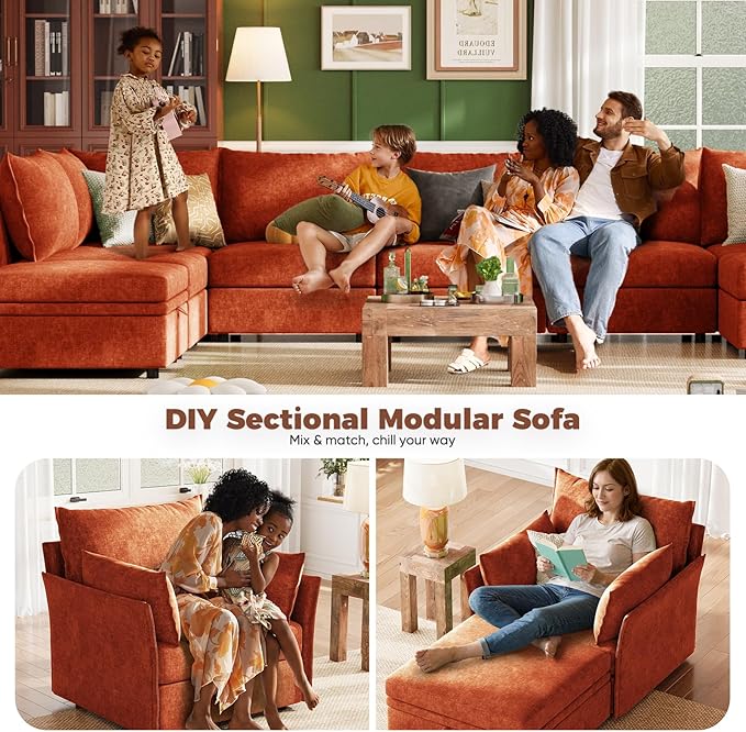 ABCASA Modular Sectional Sofa Seat with Arm Couch Terracotta