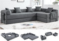 10-in-1 Folding Convertible Sofa Bed 141 Inch Boneless Couch with Fixed-Shape Frame Corduroy Modular Sectional Sofa Mattress Sleeper Sofa Floor Sofa Futon Couch for Living Room (Grey)