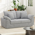 76 Boneless Loveseat Sofa Cloud Foam Couch 3 Seater Upholstered Midcentury Mondern Love Seat Wide Armrest and 4 Pillows for Home Living Room/Small Spaces No Assembly Required Grey