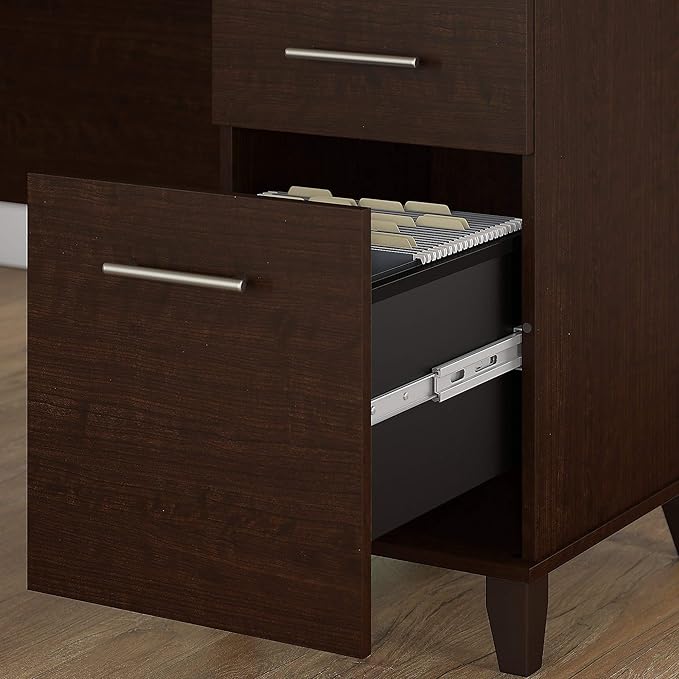 Bush Furniture Somerset 72W L Shaped Desk with Storage in Mocha Cherry 72-inch Large Corner Computer Table for Home Office Workspace