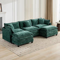 113.78 Modular Cloud Couch Sectional U Shaped Modular Sectional Sofa with Movable Ottoman and Throw Pillows Comfy Chenille Fabric Deep Seat Cloud Sofa Couches for Living Room (Green3-Seater)