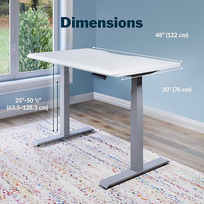 Vari ComfortEdge 48x30 Inch Electric Standing Desk – Height Adjustable Sit Stand VariDesk with Memory Presets Sloped Edge 220 LB Capacity + Tool-Free Assembly (White)