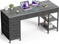 Huuger Computer Desk with 6 Drawers 47 Inch Office Desk with Shelves Reversible Gaming Desk Corner Desk with Storage Work for Home Office Study Living Room Gray