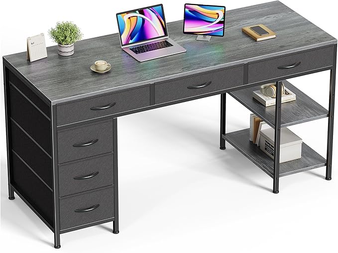 Huuger Computer Desk with 6 Drawers 47 Inch Office Desk with Shelves Reversible Gaming Desk Corner Desk with Storage Work for Home Office Study Living Room Gray