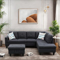 L Shaped Sectional Couch with Reversible Cup Holder and Chaise 4 Seater Lounge Sofa Modern Nailhead Design with Storage Ottoman Dark Grey