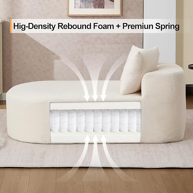 46 Chaise Lounge Chair Indoor Cloud Sleeper Sofa Bed with Pillows Corduroy Upholstered Sofa Couch for Living Room Apart No Assembly Required Beige