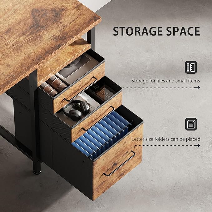 55 Computer Desk with Drawers Desks for Bedrooms Writing Desk with Storage Work Desk for Small Space Rustic Brown