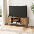 Smuxee Walnut TV Stand with Line Groove Design 47.2 Mid Century Modern TV Media Console for TVs up to 55 TV Cabinet with Adjustable Shelf &amp 2 Cabinets for Living Room