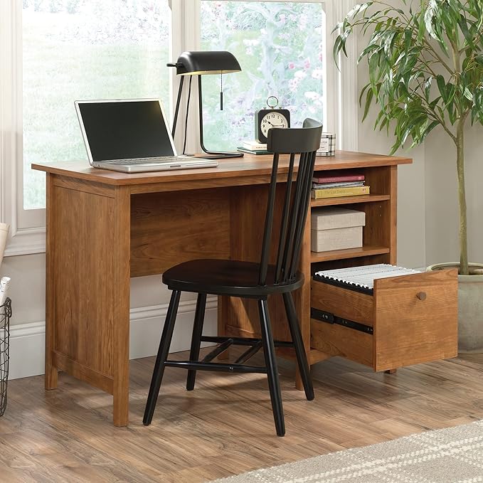 Sauder Union Plain Single Pedestal Desk Prairie Cherry Finish