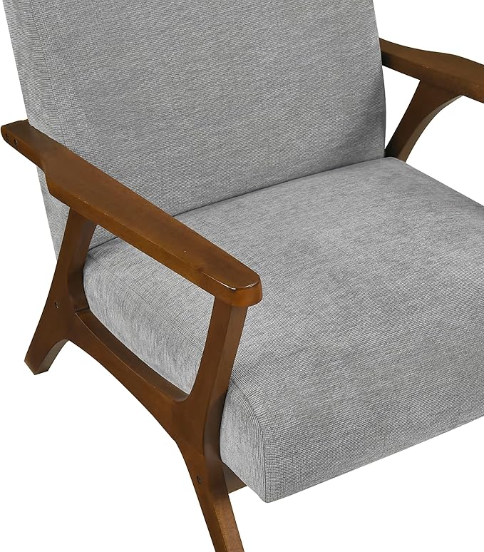 Lexicon Mid-Century Modern Accent Chair Woven Chenille Fabric Lounge Chair Chestnut Solid Wood Frame Wide Arm Rest and Cushioned Comfort for Living Room/Office/Bedroom/Reading Nook Gray