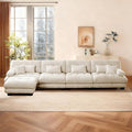 Chenille Sectional Couch-173.3 Inch Oversized 4-Seater Cloud Sofa with Ottoman and Pillow High-Density Sponge Filling Lounge Couches for Living RoomApartment(Light Coffee)