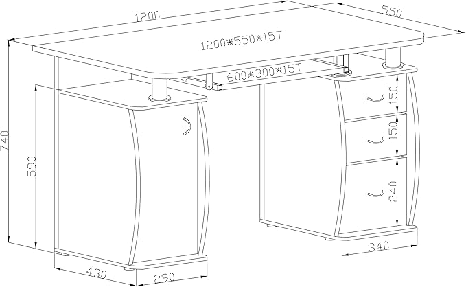 RayGar White Deluxe Design Computer Desk with Cabinet and 3 Drawers for Home Office Table Workstation - New (White)