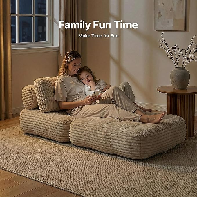 Boneless Chair Folding Sofa Bed with Pillow Sleeper Sofa with Back Support Sleeper Chair Portable Fold Out Chair Bed Comfy Foldable Mattress for Living Room Beige Single