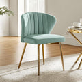 HULALA HOME Velvet Dining Chairs Modern Small Armless Accent Chair with Gold Metal Legs Living Room Upholstered Cute Side Chair Elegant Tufted Back Vanity Chair for Bedroom/Beauty Room-SAGE
