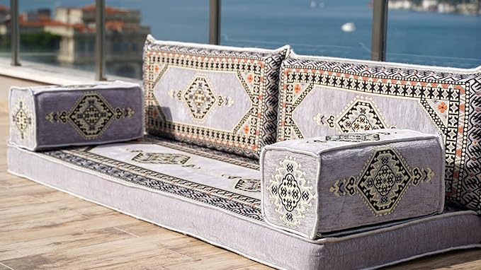 Single Arabic Floor Seating Cushions Arabic Majlis Floor Sofa Reading Nook Loveseat Sofa Single Floor Couch Ottoman Floor Pillows (Gray)