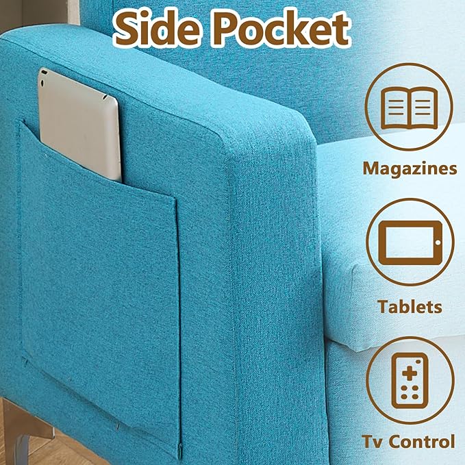 57 Green Loveseat Sofa with Storage Modern Love Seat Couches with Comfy Pillow &amp Side Pocket/Metal Legs Cozy Small Sofas for Small Spaces Living Room Bedroom Office Dorm (Blue) (Blue)