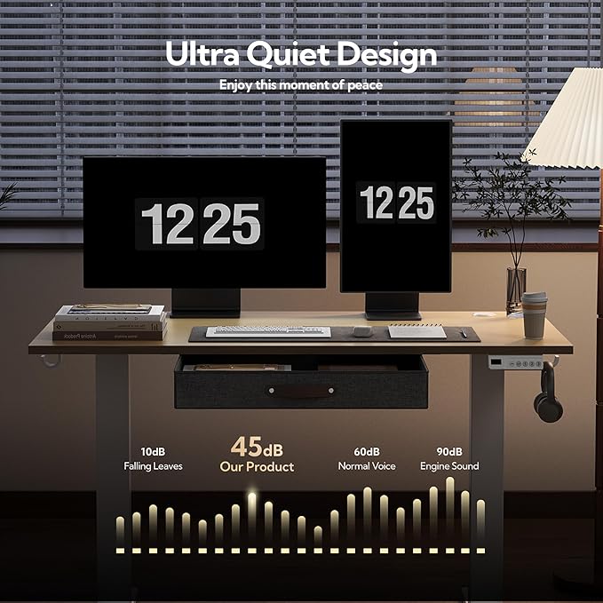 Seang Standing Desk with Drawer 40 x 24 Height Adjustable Stand Up Desk 3 Memory Height Settings with Cable Grommets &amp Storage Hooks Ideal for Home &amp Office Nature