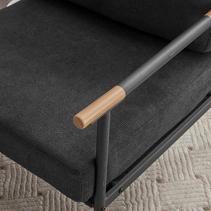 Leisure Lounge Chair Arm Chair with Metal e Upholstered Side Chair Comfy Sitting Chair for Living Room Black Chenille DC633