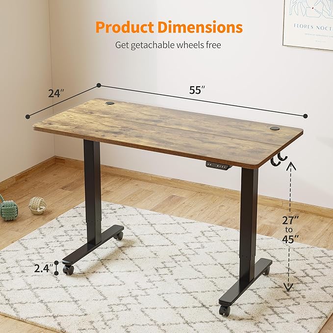 BANTI 55'' Electric Standing DeskAdjustable Height Stand Up DeskSit Stand Home Office Desk Rustic Brown Top