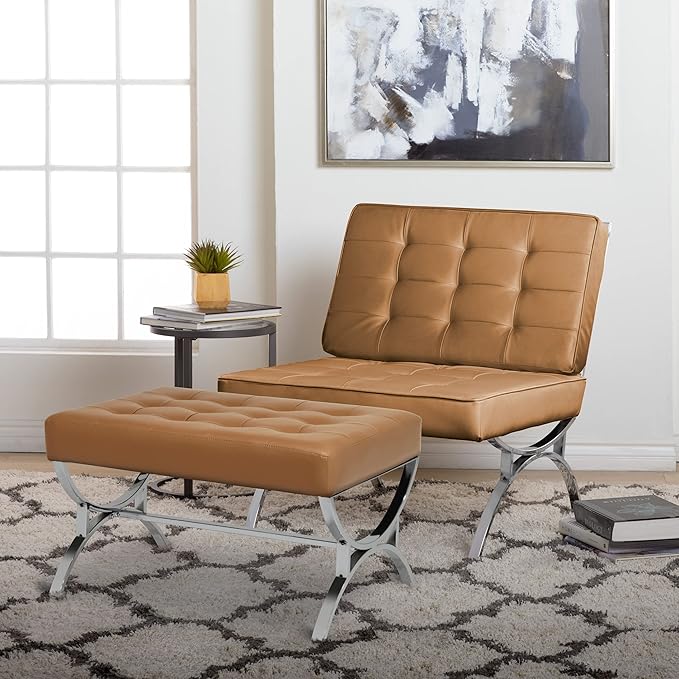 Newel Modern Accent Chair in Blended Leather Chrome/Caramel