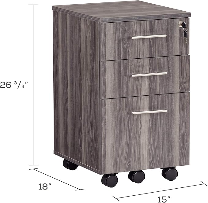 Safco Mayline MNBBFLGS Medina 3-Drawer Lockable Mobile File Cabinet 26.75H Gray Steel Laminate