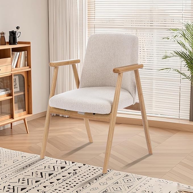 Accent Chair Mid Century Modern Armchair Comfy Reading Chair with Soft Seat &amp Solid Wood Legs for Living Room Office Bedroom Vanity (Beige-1)