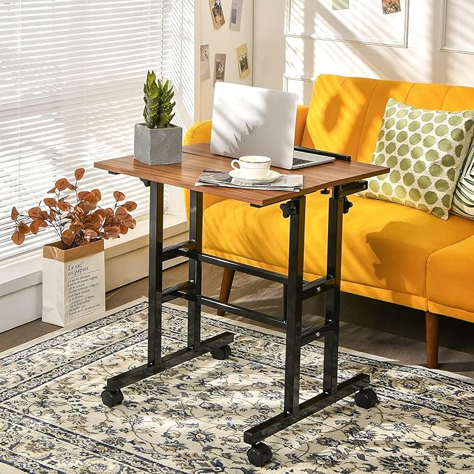 Standing Desk Height Adjustable Sit-Stand Desk with Tiltable Desk Top Rolling Laptop Stand &amp Workstation Mobile Stand up Computer Desk on Wheels for Small Spaces Home &amp Office (Coffee)
