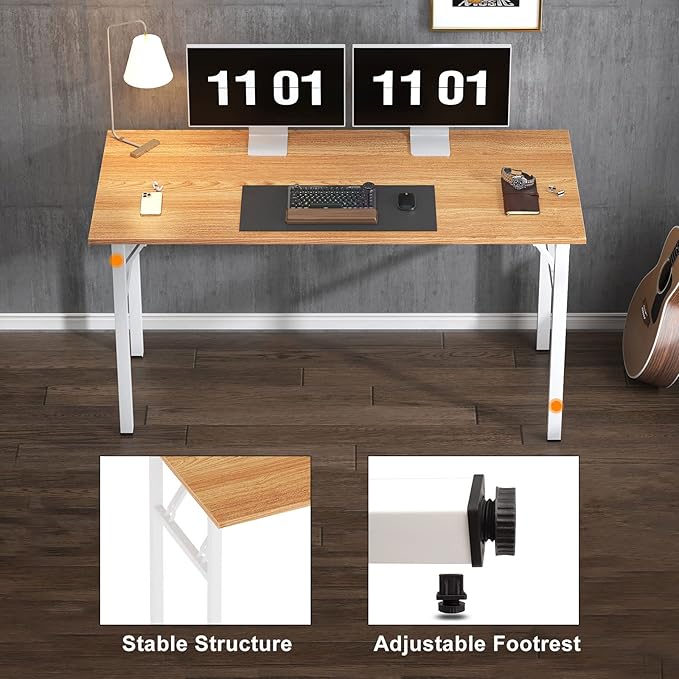 Need Computer Desk Office Desk 62 inches Folding Table with BIFMA Certification Conference Table WorkstationTeak White