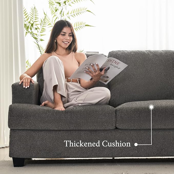 VanAcc 89 Inch Sofa 3 Seater Sofa with Extra Deep Seats Modern Couch- Comfy Couch for Living Room Apartment Lounge Grey Chenille