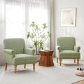 HUIMO Linen Fabric Accent Chair Mid-Century Modern Upholstered Armchair with Solid Wood Legs Comfy Reading Club Chair for Living Room Bedroom (2 Green and White Stripe)